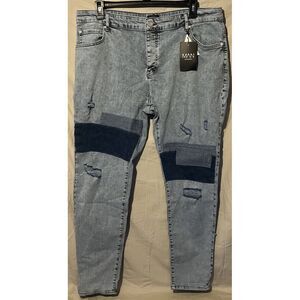 Boohoo Men's Skinny‎ Stretch Patch Work Jeans Size 42 New With Tags Button Fly